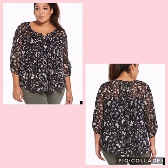 ✨4xHP✨Torrid Butterfly Pleated Chiffon Top ✨ - Picture 5 of 6